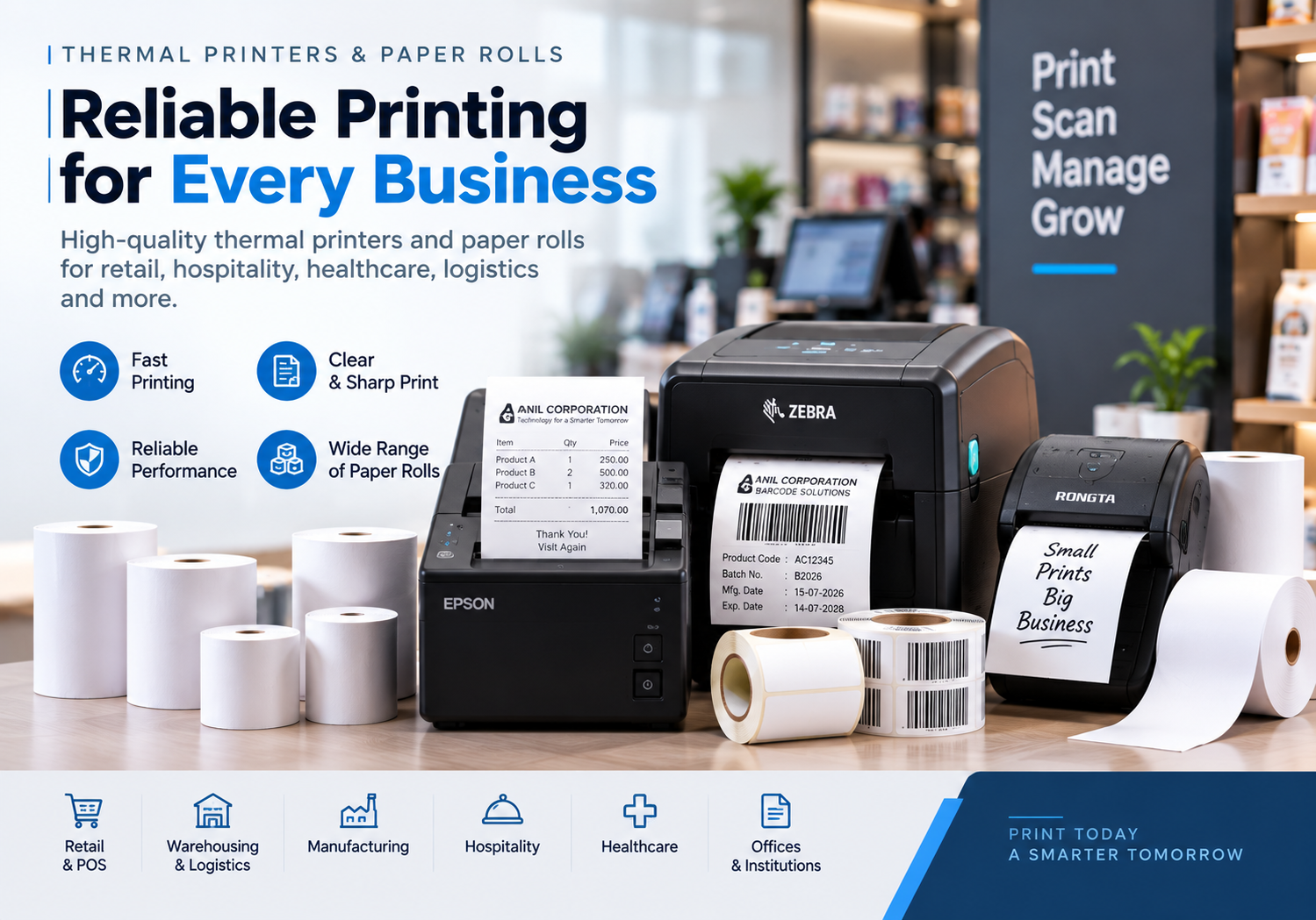 Thermal printers and paper rolls: keep billing counters running